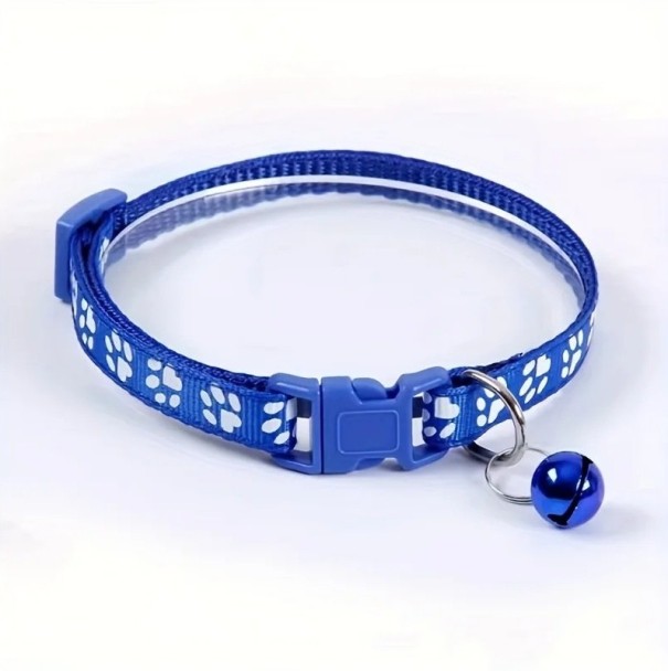 Verstelbare gekleurde halsband voor katten met bel Veiligheidsluiting Pootafdrukken Breedte 1 cm Lengte 19 x 32 cm donkerblauw