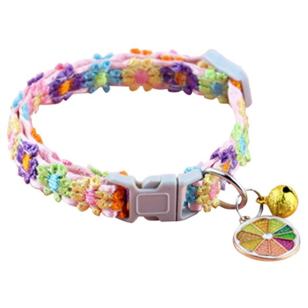 Verstelbare halsband voor katten en kleine honden 33 cm Kleurrijke bloemenhalsband met bel Veiligheidssluiting Decoratieve hanger regenboogkleur