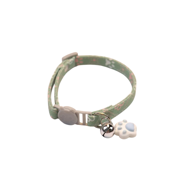 Verstelbare kattenhalsband 34 cm met pootmotief Veiligheidsgesp Belletjeshanger Zachte en comfortabele band groen