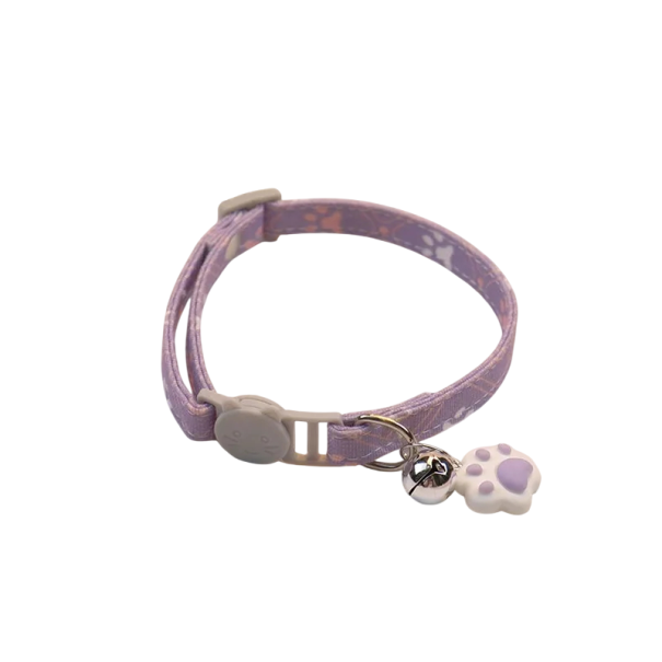 Verstelbare kattenhalsband 34 cm met pootmotief Veiligheidsgesp Belletjeshanger Zachte en comfortabele band paars