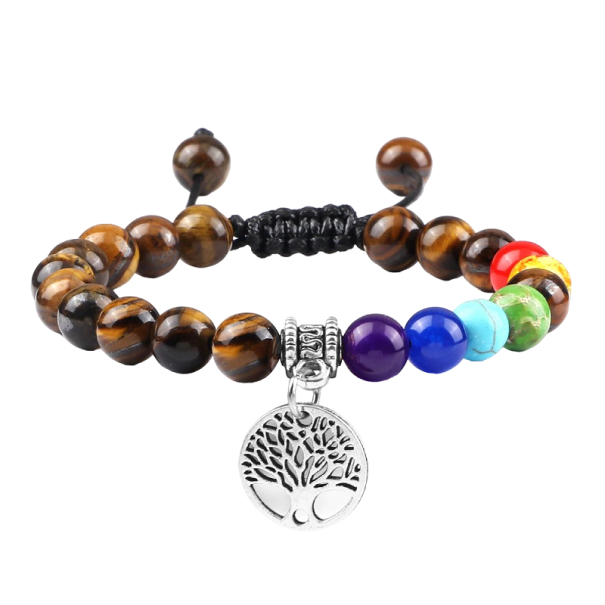Verstelbare Zeven Chakra Armband met Tijgeroog