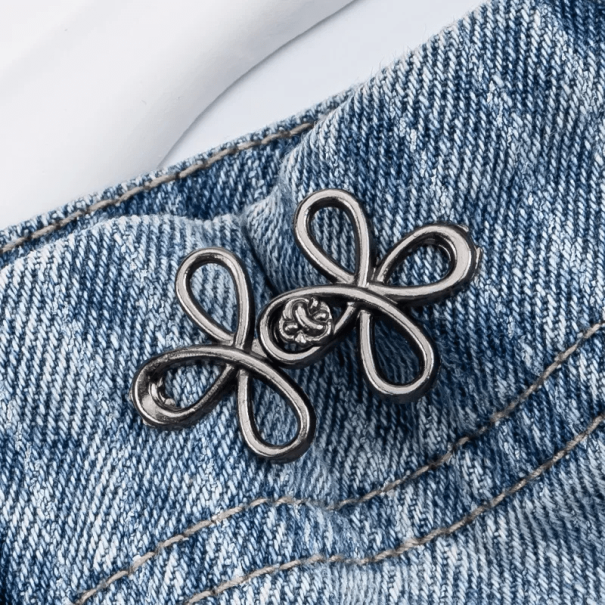 Verstellbare Taillenschnalle aus Metall in Kleeblattform zum Festziehen der Hose, kein Nähen, stilvolle Schnalle für Jeansröcke, schnelle schwarz