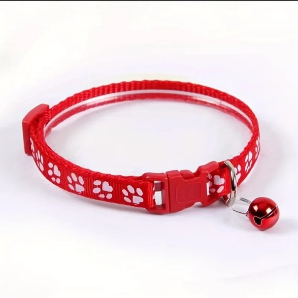 Verstellbarer bunter Katzenhalsband mit Glöckchen Sicherheitsverschluss Pfotenmuster Breite 1 cm Länge 19 x 32 cm rot