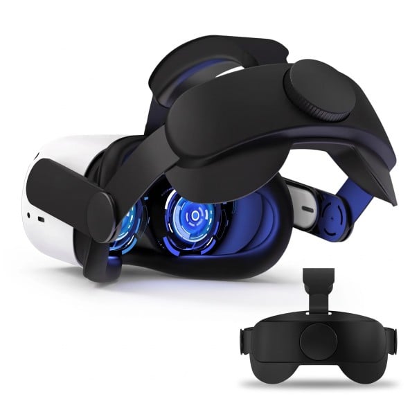 Verstellbarer Kopfgurt 21,9 x 19 cm für Meta Quest 2 mit drehbarem Rad und Polsterung für besseren Halt und Komfort in VR schwarz