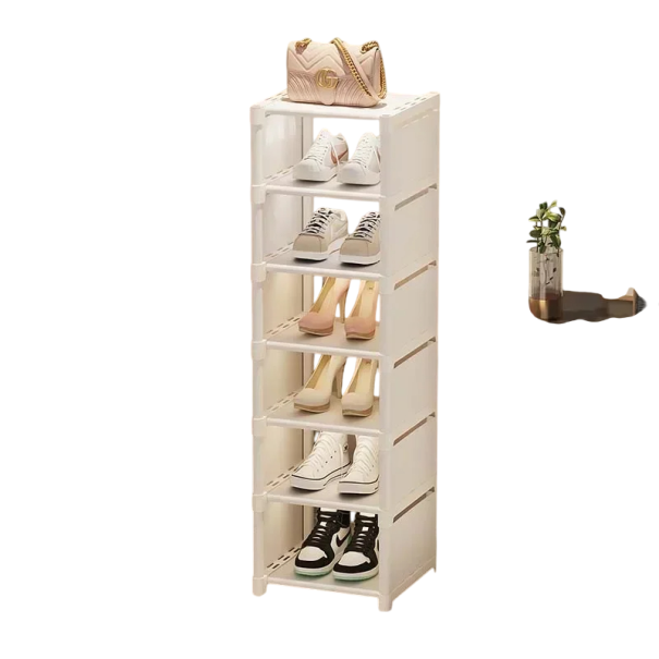 Verstellbarer mehrschichtiger Schuh-Organizer. Praktisches Regal mit platzsparenden Regalen. Modernes Design. Abmessungen 107 x 27 x 26 cm weiß