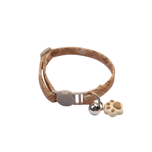 Verstellbares Katzenhalsband 34 cm mit Pfotenmotiv Sicherheitsverschluss Klingender Anhänger Weicher und bequemer Gurt beige