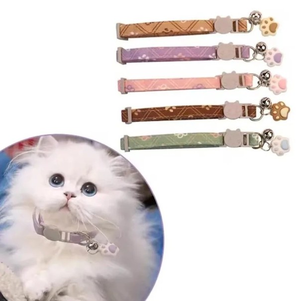 Verstellbares Katzenhalsband 34 cm mit Pfotenmotiv Sicherheitsverschluss Klingender Anhänger Weicher und bequemer Gurt 1