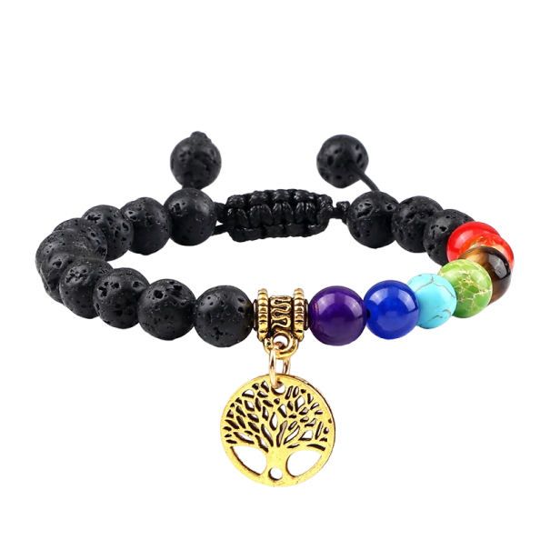 Verstellbares Lavastein-Sieben-Chakra-Armband golden