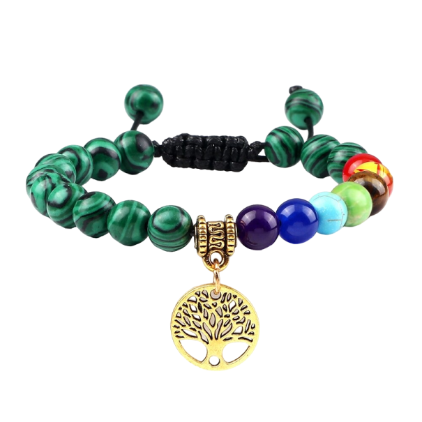 Verstellbares Malachit-Sieben-Chakra-Armband golden