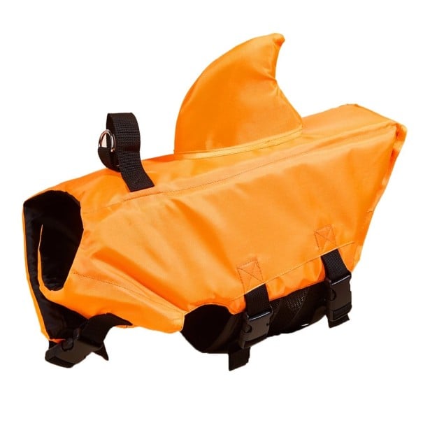 Vestă de flotare pentru câini de 6 până la 8 kg cu aripă și curea de prindere Mărimea S Lungimea spatelui 27 cm Circumferința pieptului 42 până la 52 cm și a gâtului 30 până la 35 cm portocale