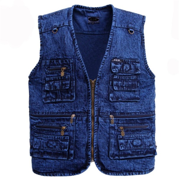 Vesta din denim pentru bărbați cu buzunare - Albastru închis 3XL