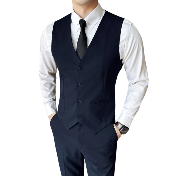 Vestă elegantă pentru bărbați cu buzunare Vestă de ocazie uni cu nasturi Diverse culori Stil formal Viskoză Poliester albastru inchis XL