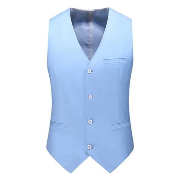 Vestă elegantă pentru bărbați cu nasturi, cu buzunare și buzunar pe piept Vestă de ocazie într-o singură culoare Diverse culori Stil formal Poliester albastru deschis XL