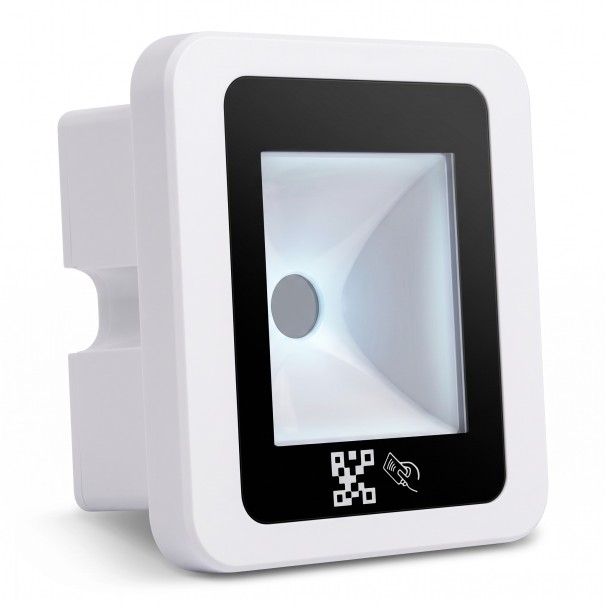 Vestavěná čtečka čárových a QR kódů s RFID 125 kHz EM, 86 × 86 mm, USB, RS232, RS485, Wiegand, bílá, pro kontrolu přístupu a vstupní brány 1