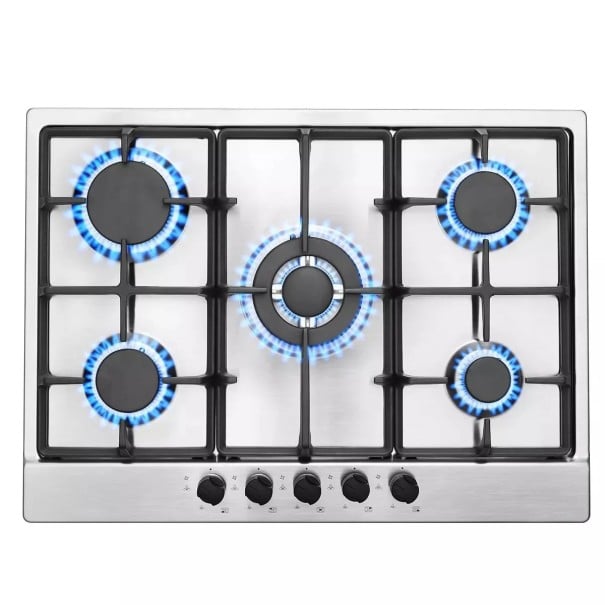Vestavná Plynová Varná Deska 5 Hořáků Wok 3,4 kW Nerez Litinové Mřížky Automatické Zapalování Bezpečnostní Pojistka 68 x 50 cm NG i LPG 1