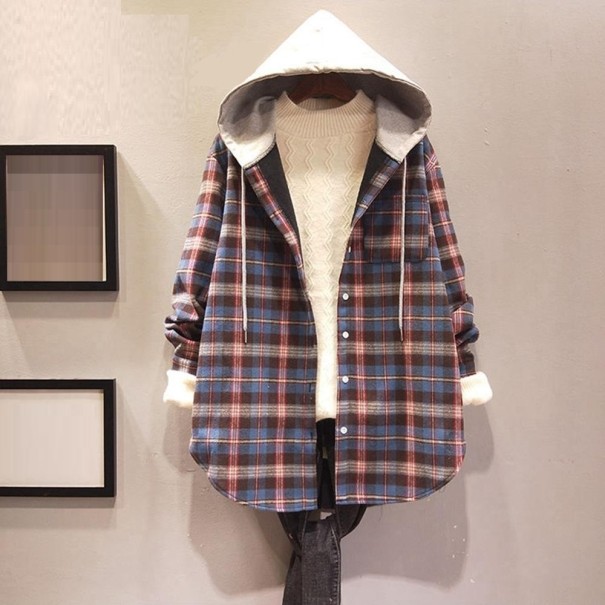 Veste à carreaux pour femmes P2535 bleu XL