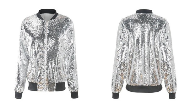 Veste à paillettes pour femmes J2784 argenté M
