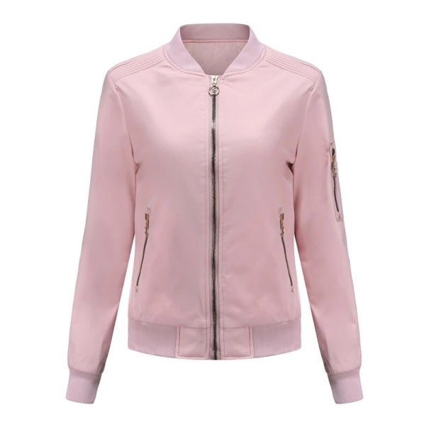 Veste bomber de printemps pour femmes avec col montant côtelé et poignets côtelés Poches zippées, y compris sur la manche Épaules rose XL
