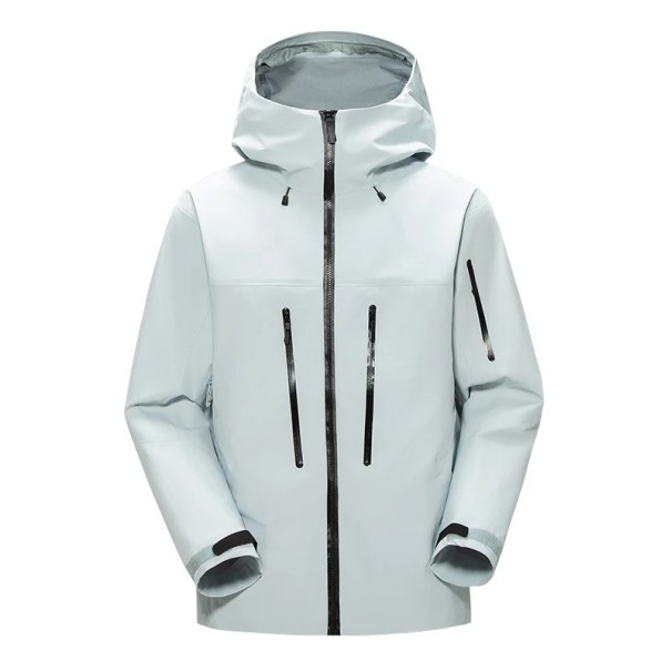Veste d’extérieur imperméable pour homme avec capuche Poches zippées Poignets réglables Matière respirante Veste coupe-vent pour le sport et la randonnée blanc L