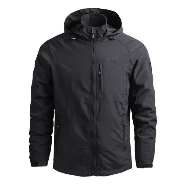 Veste d’extérieur pour homme avec capuche Coupe-vent imperméable avec fermeture éclair et poches Veste de randonnée légère pour les loisirs Veste de sport pour la nature noir XS