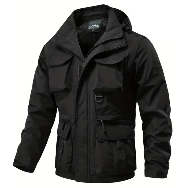 Veste d’extérieur pour homme avec fermeture éclair et multiples poches Veste coupe-vent avec manches et capuche amovibles Veste de sport pour la nature noir XL