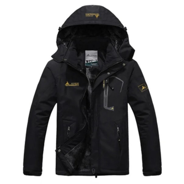 Veste d’extérieur zippée isolée Veste à capuche imperméable Veste de randonnée avec doublure Veste de montagne pour temps froid noir L