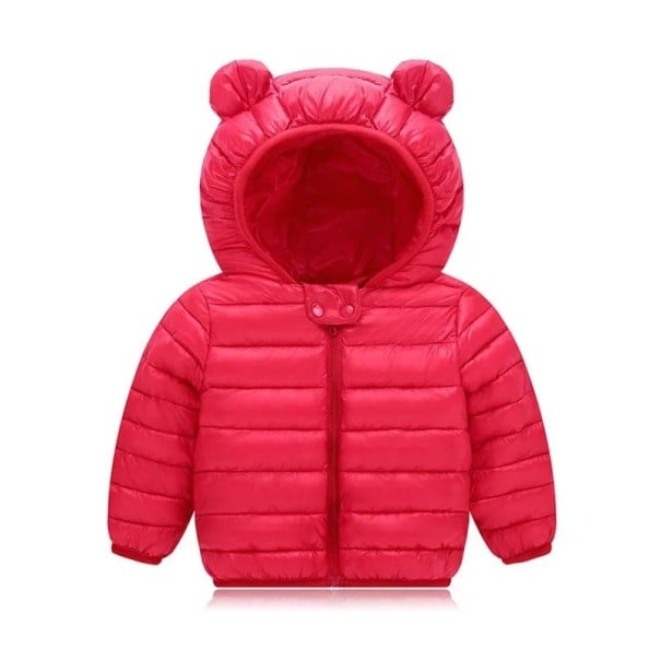Veste d'hiver pour enfants avec zip et capuche avec oreilles Unisexe manteau en polyester chaud pour garçons et filles Vêtements d'hiver confortables pour le temps froid rouge 18-24 mois
