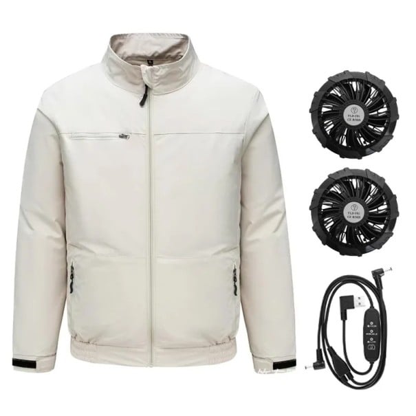 Veste de refroidissement pour homme avec 2 ventilateurs USB climatisation gilet de travail unisexe avec col roulé à fermeture éclair poches POLYESTER différentes couleurs beige S