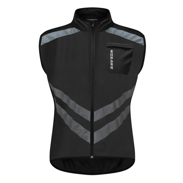 Veste de sport pour homme avec bandes zippée en polyester et nylon sans manches pour le cyclisme, la course et les activités de plein air noir S