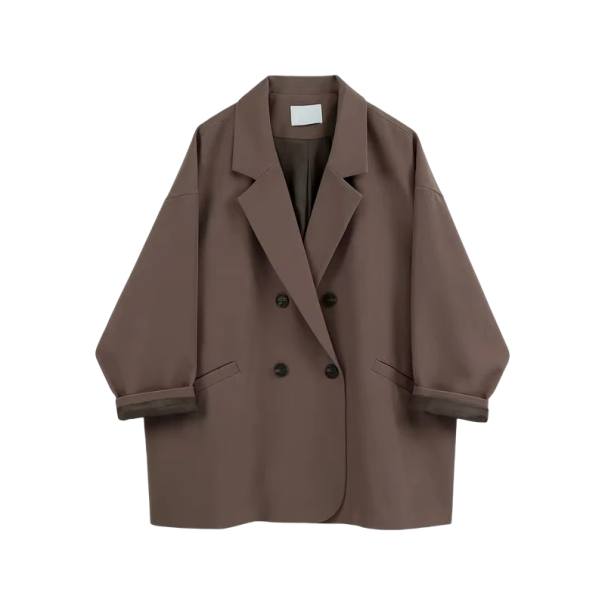 Veste élégante pour femmes avec col et poches Veste unie à boutons en polyester Veste stylée marron XL