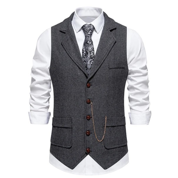 Veste élégante pour homme avec chaîne et poches Veste unie avec col à boutons Veste de soirée formelle gris L