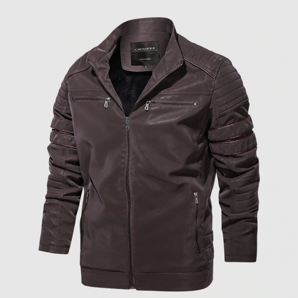Veste en cuir d'hiver pour homme avec col marron foncé M