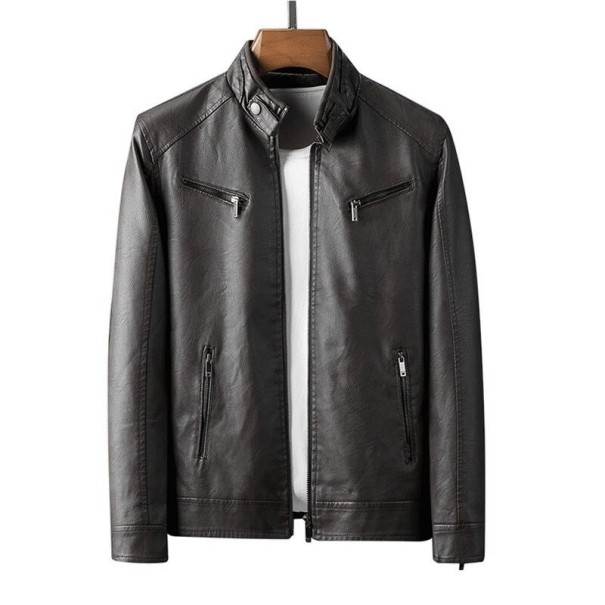 Veste en cuir pour homme F1280 marron foncé XS