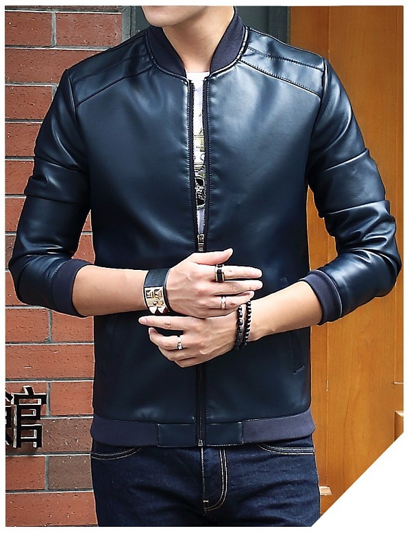 Veste en cuir pour homme J2741 bleu foncé XS