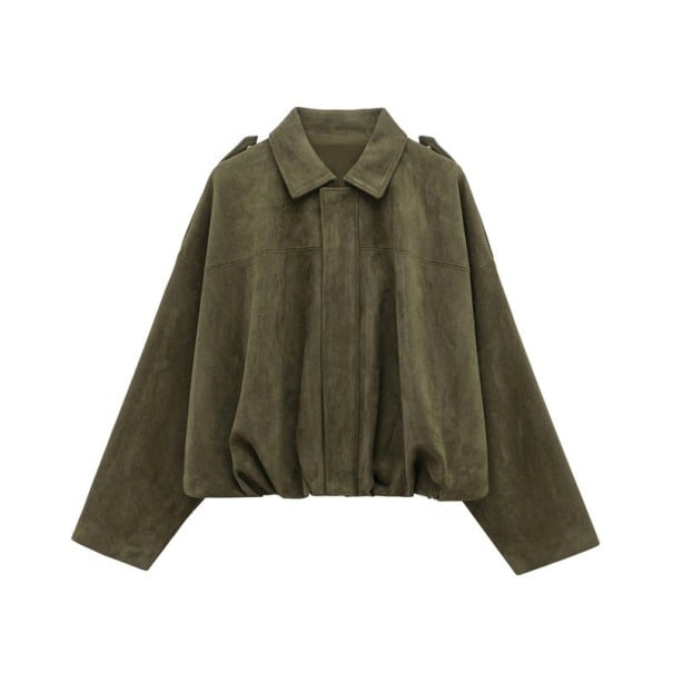 Veste en daim pour femme Coupe oversize Manteau élégant à col montant Matière douce Vêtements d’extérieur élégants pour l’automne vert L