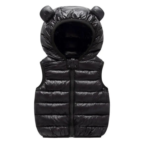 Veste en duvet pour enfants avec capuche et oreilles Veste en coton chaude pour l'hiver à fermeture éclair Vêtement d'extérieur uni pour garçons et filles Style automnal et hivernal noir 6-9 mois