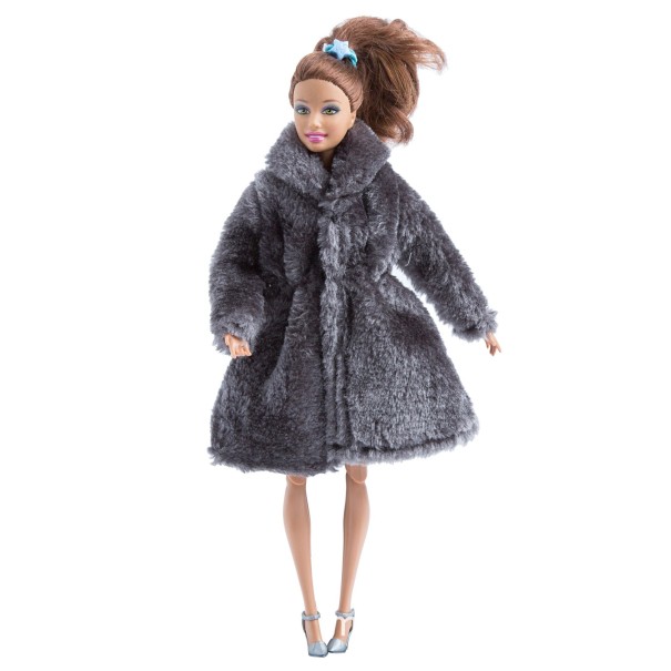 Veste en fourrure pour poupée gris foncé