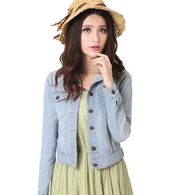 Veste en jean courte pour femme J1052 bleu clair M