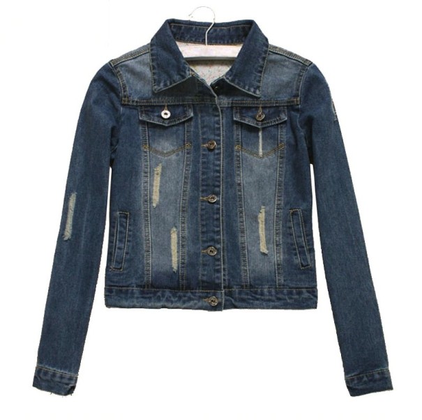 Veste en jean pour femme de luxe J1365 bleu foncé XXL