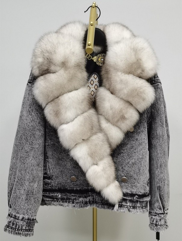 Veste en jean pour femmes avec fourrure P1957 L 1
