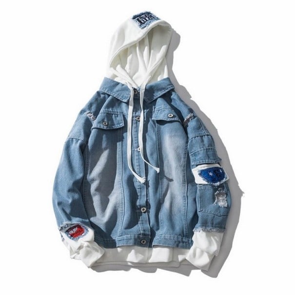 Veste en jean pour homme avec capuche A1489 bleu clair S