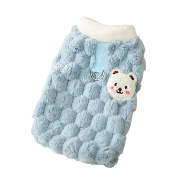 Veste en peluche à boutons avec attache pour chats de 5 à 7 kg Manteau d'hiver chaud Coupe confortable Vêtements mignons pour chats Matériau chaud bleu
