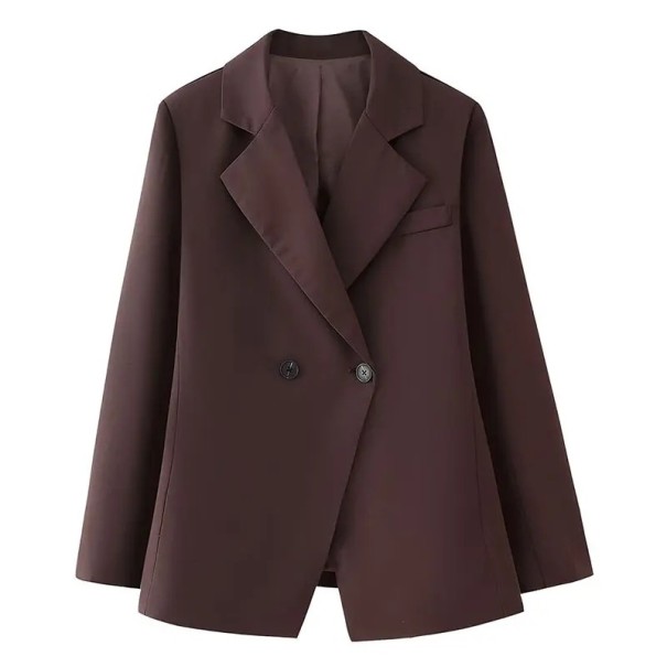 Veste marron pour femme avec col et poches Veste élégante unie à boutons en polyester Veste stylée pour la saison automnale et hivernale S