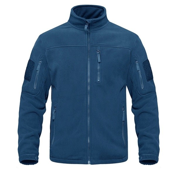 Veste polaire tactique d’extérieur pour homme avec plusieurs poches zippées, veste de sport à col haut, coupe-vent, vêtements de randonnée turquoise L