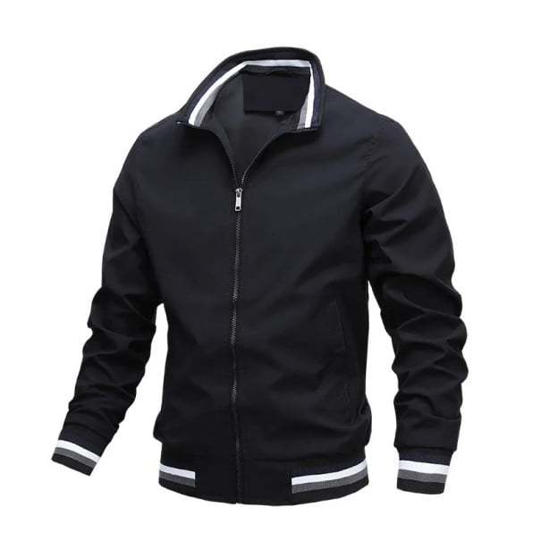 Veste zippée de printemps pour homme avec poignets et col élastiques Veste de transition légère avec poches Veste décontractée urbaine noir XS