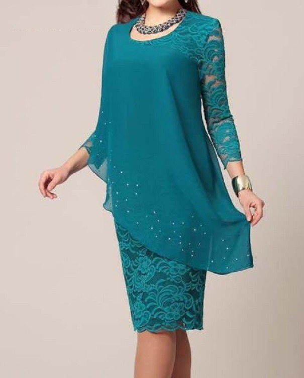 Vestido asimétrico con encaje verde XS
