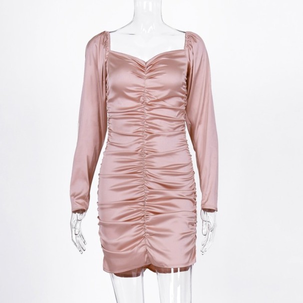 Vestido brillante con hombros descubiertos rosa XS