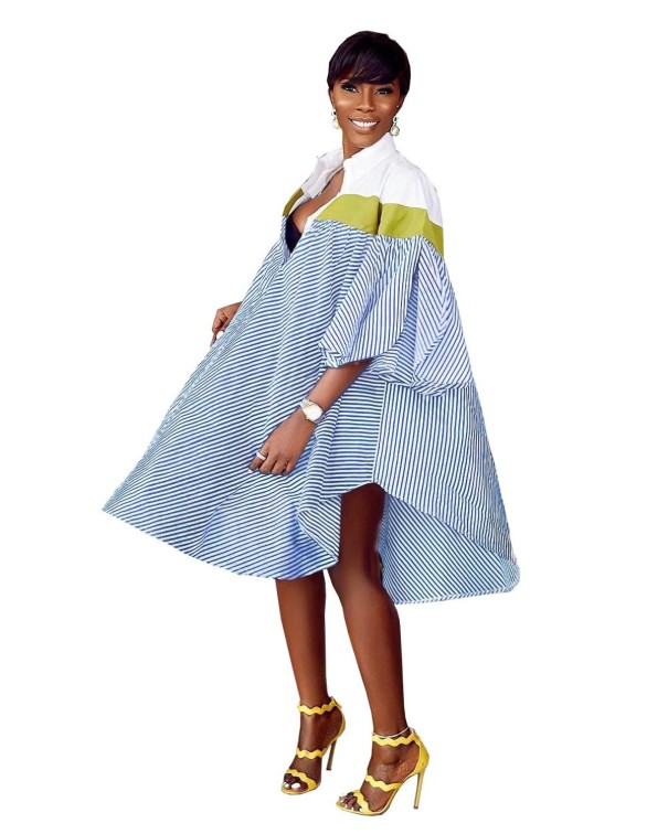 Vestido camisero ancho azul M