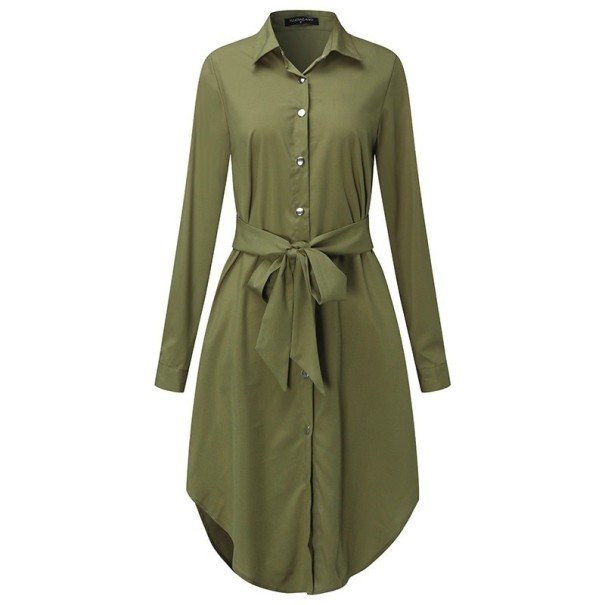 Vestido camisero con lazo verde militar M