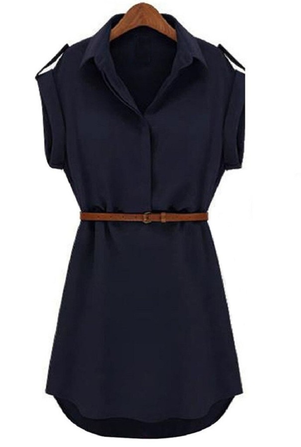 Vestido camisero de mujer con cinturón azul oscuro XS